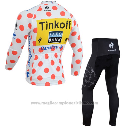 2014 Abbigliamento Ciclismo Saxobank Lider Bianco e Rosso Manica Lunga e Salopette